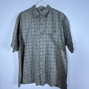 Tori Richard Mens Button-Up Hawaiian Shirt Large Geometric Print Cotton Lawn